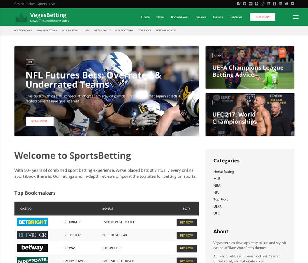 VegasHero – Premium Sports Betting & WordPress Theme for Affiliates